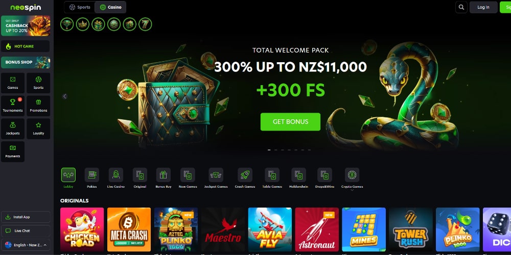 Neospin Casino Interface