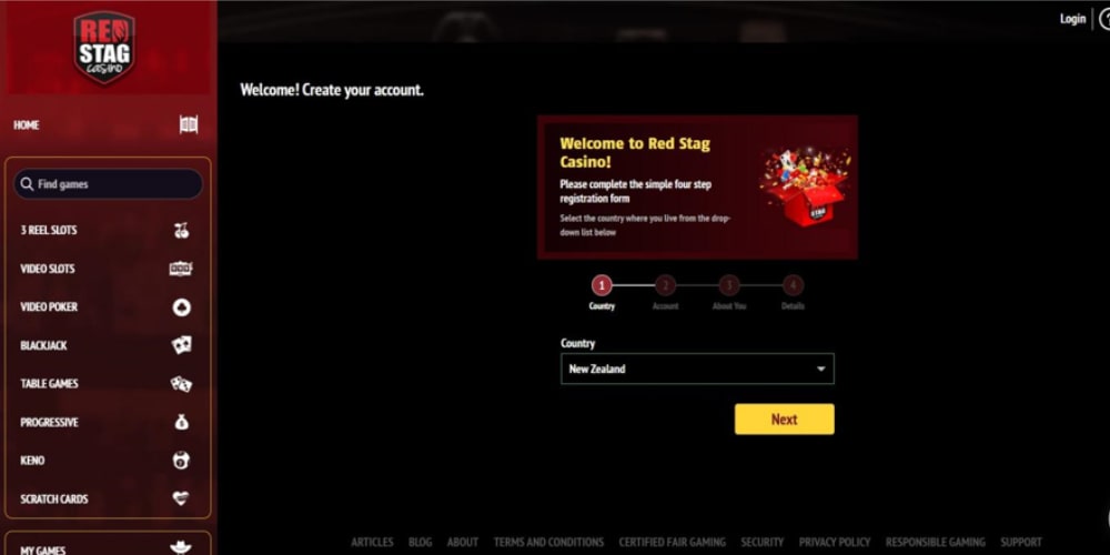 Red Stag Registration Step 1
