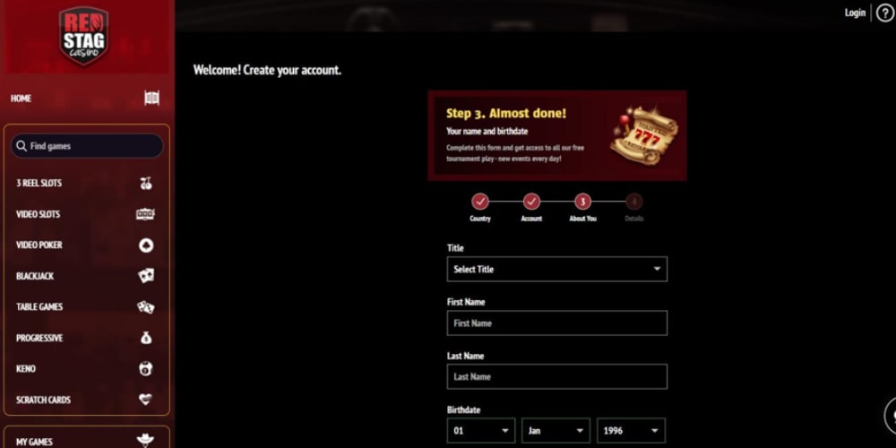 Red Stag Registration Step 2