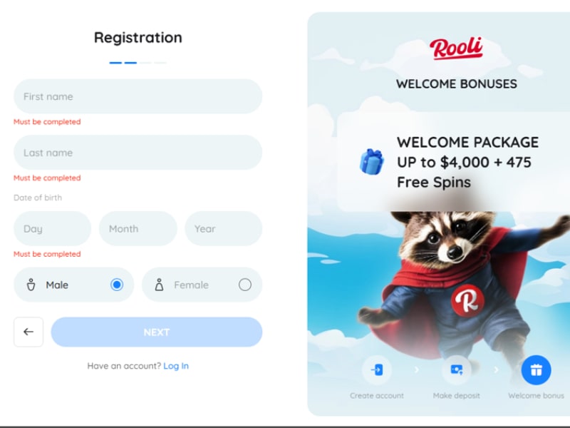 Rooli Casino Registration